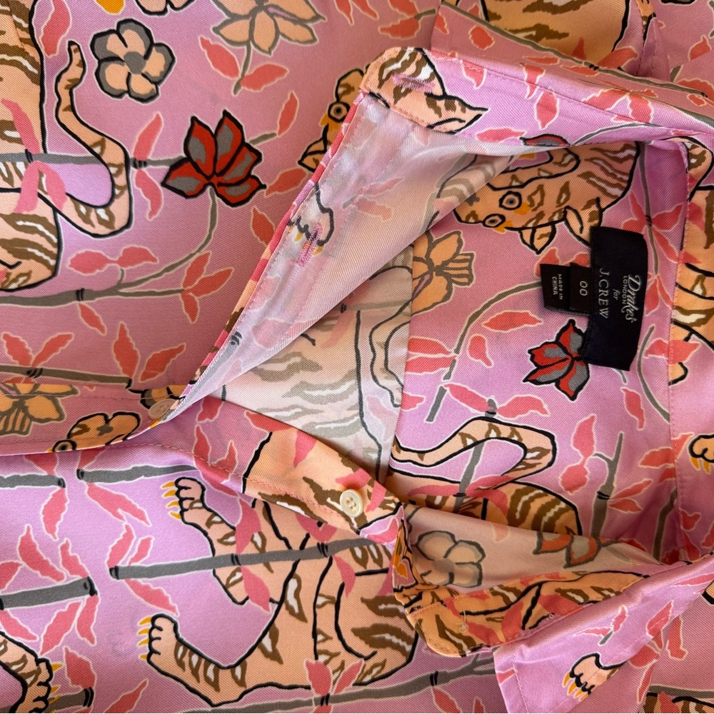 J Crew Collection Drake’s 100% Silk Blouse Pink Bengal Tiger XXS - Picture 4 of 6
